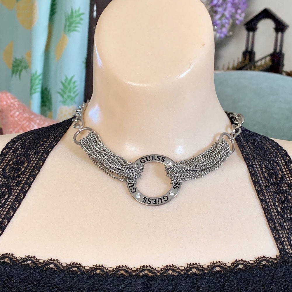 Guess choker necklace silver colored chains
